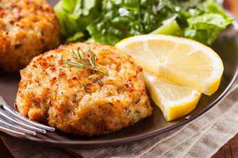 Fish cake for lunch in the diet menu for people with psoriasis